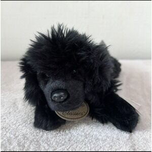 Yomiko Classics Russ Black Newfoundland  Dog Plush Stuffed Animal Laying 11" NWT